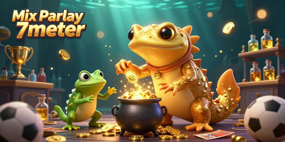 Engage in thrilling Mix Parlay 7meter bets with vibrant sports elements and gold coin action.