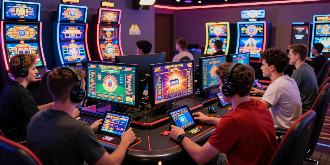 Exciting online gaming atmosphere showcasing players enjoying top credit card casinos with neon lights and vibrant gaming tables.