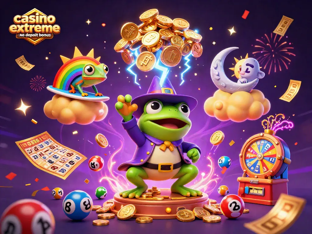 Experience excitement with casino extreme no deposit bonus featuring vibrant characters and casino elements.