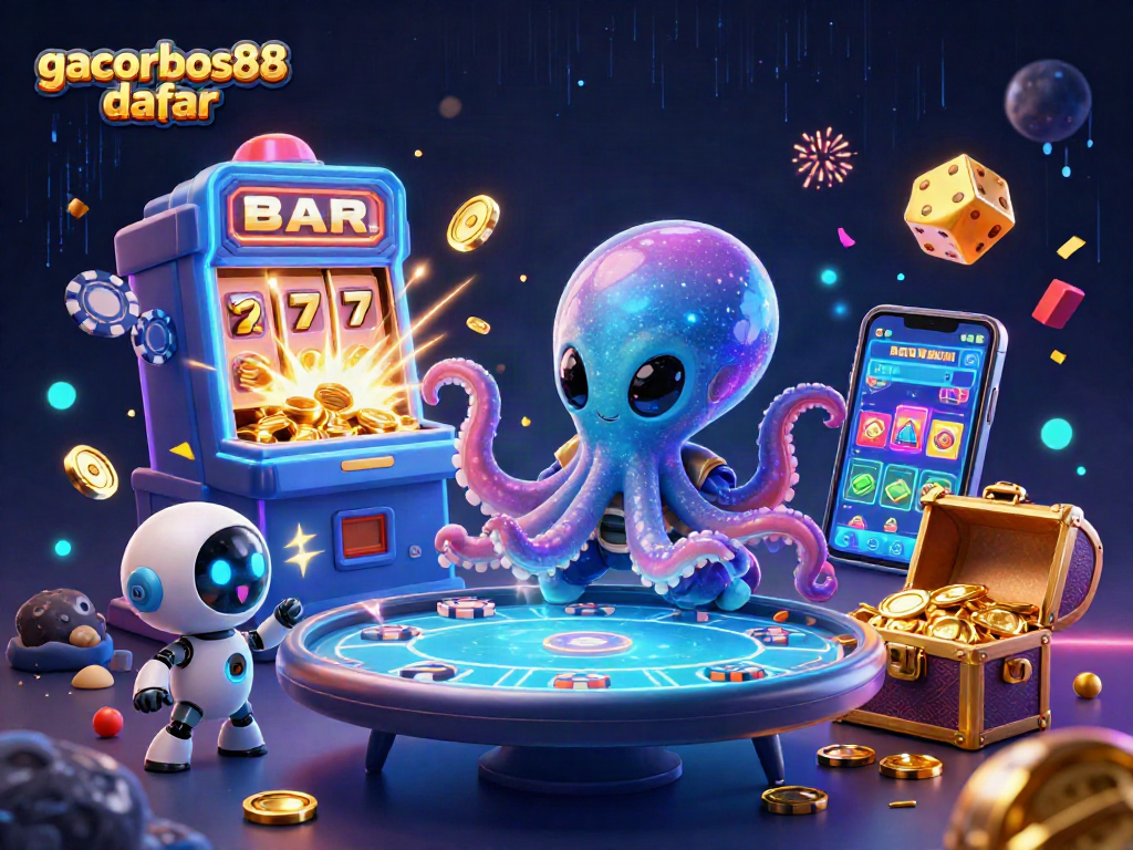 Experience thrilling action with gacorbos88 daftar at this vibrant alien casino scene.