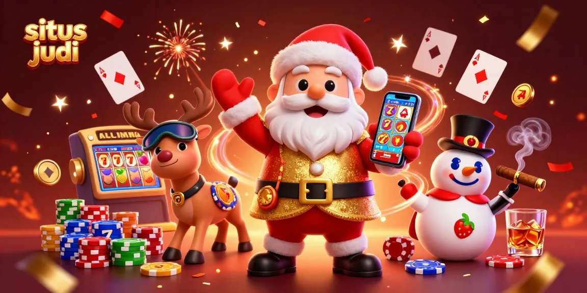 Experience thrilling action at situs judi with Santa and friends winning jackpots among slot reels.