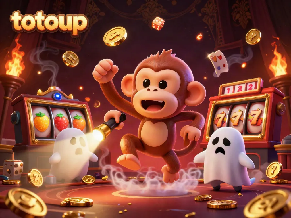 Engage with the thrilling slot action at totoup's haunted casino featuring vibrant gold coins and characters.