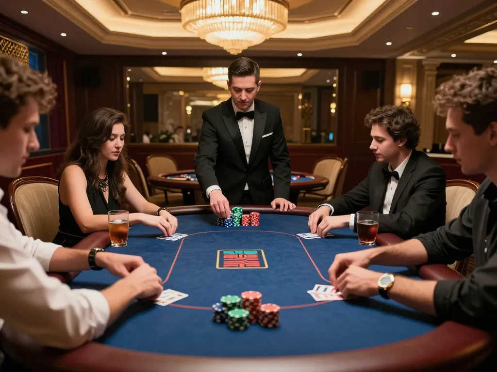 Engaged players at AE888's exclusive poker table in a luxurious casino environment