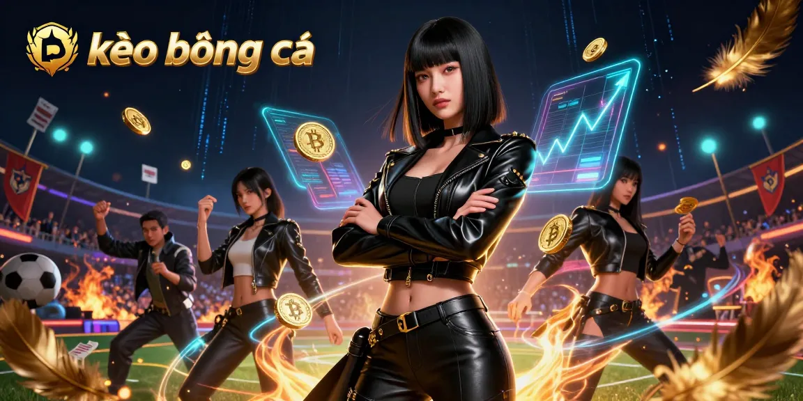 Engage in kèo bóng đá excitement with a powerful Asian woman in a dynamic sports betting arena.