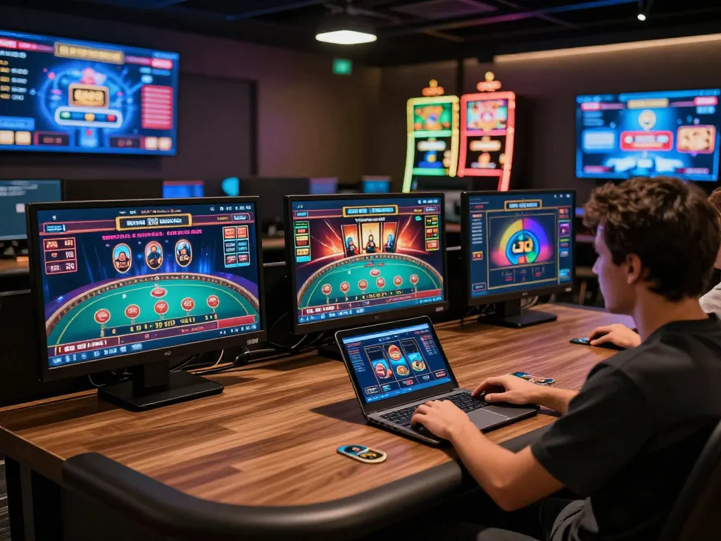 Engaging online gambling experience at G28 with multiple screens and games.