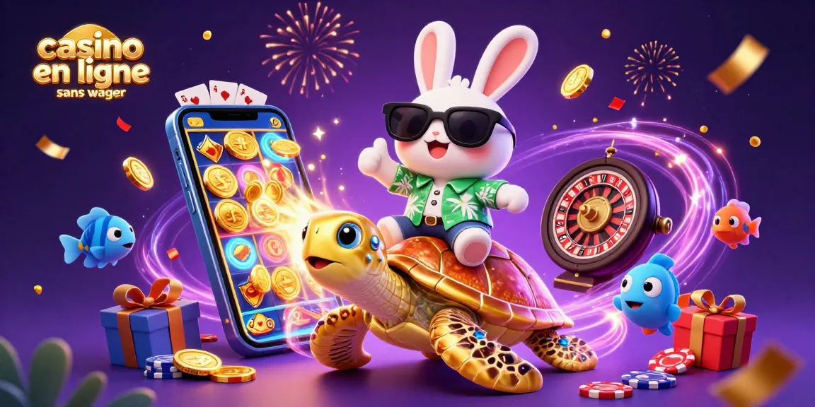 Jouez dans un casino en ligne sans wager avec le lapin chanceux et une tortue dorée.