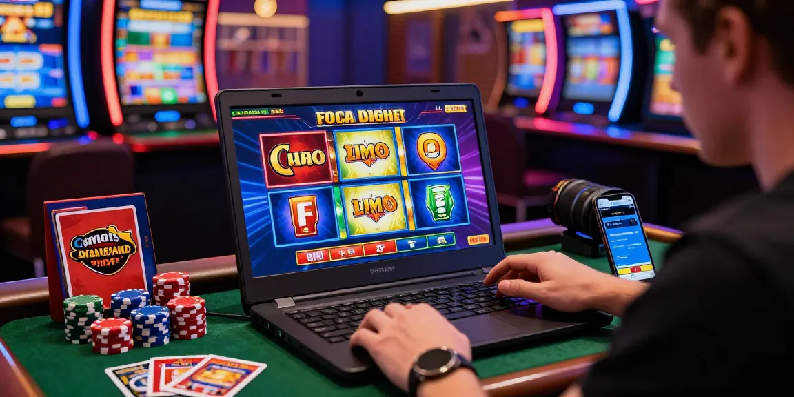 A player engaging with live dealer games at uk casinos not on gamstop, surrounded by casino chips and colorful screens.
