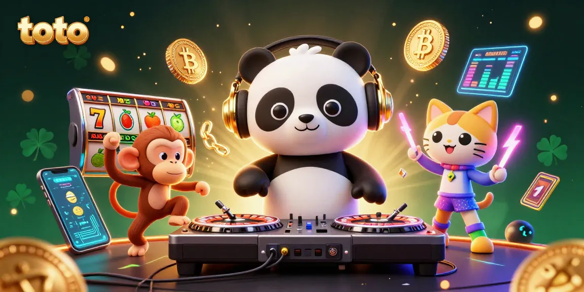 Spin to win in toto slot games with vibrant dancing characters and cryptocurrency thrilling action.