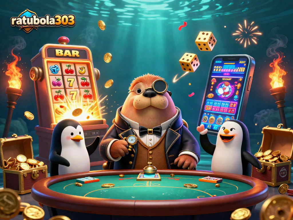 Mainkan ratubola303 di kasino bawah laut dengan walrus dan dealer penguin, penuh dengan slot jackpot.