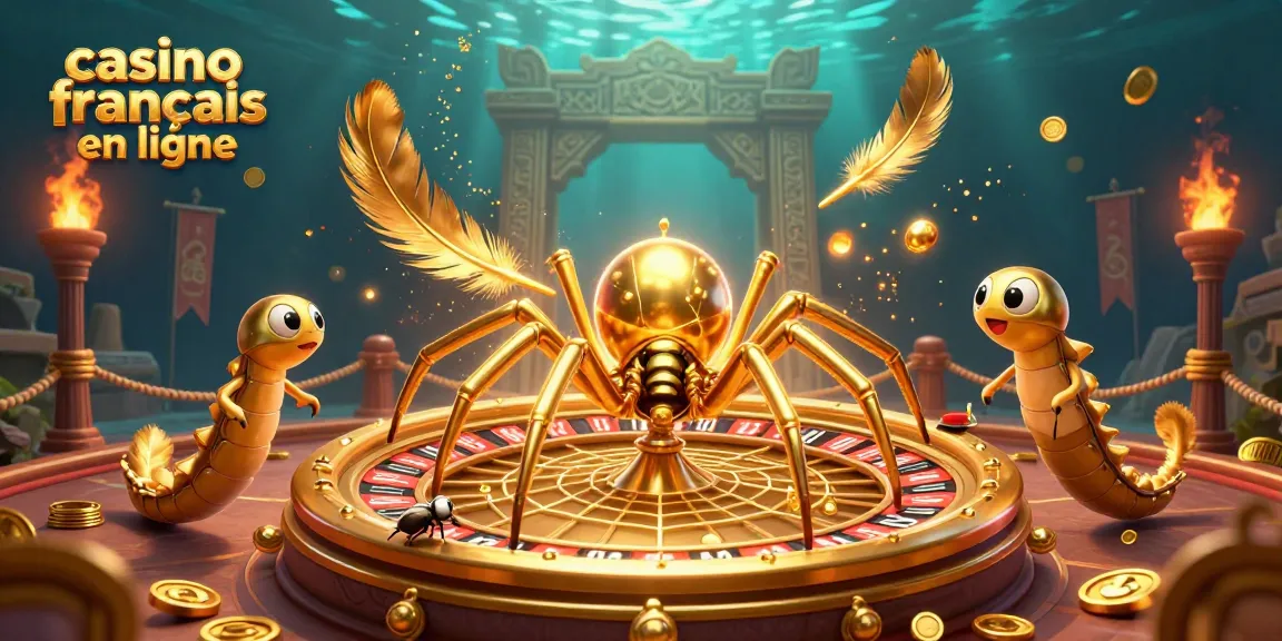 Placez vos paris au casino français en ligne, avec une araignée dorée et un croupier mille-pattes dans un décor de jeu captivant.