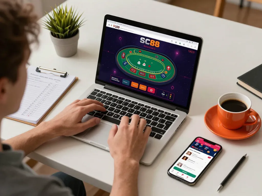 Engaging blackjack game at SC88 with strategic notes and warm home ambiance.