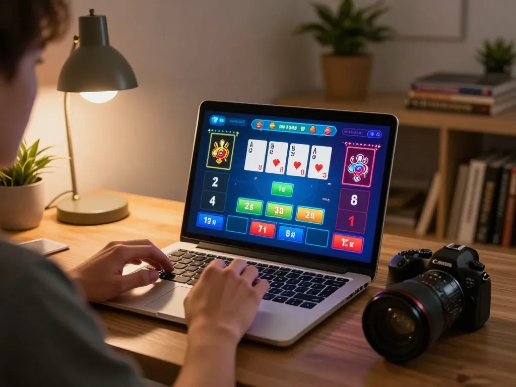 Experience engaging online gaming with 789b at a home setup featuring a laptop and casino interface.
