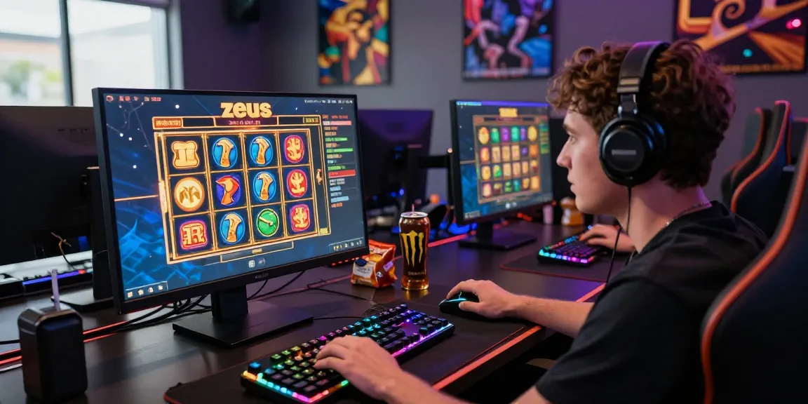 Player enjoying the zeus slot game in a vibrant online gaming setup.