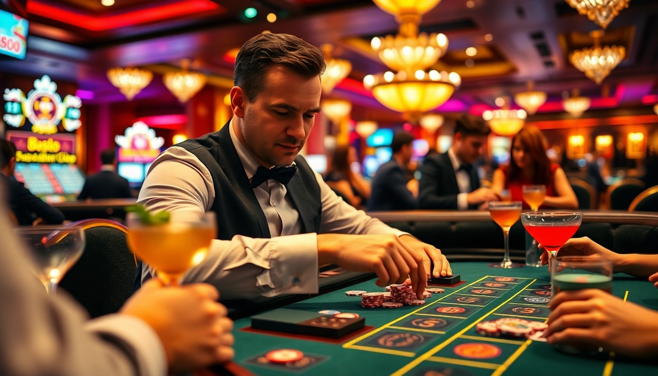 MABAR88 Deposit dengan pemain berpengalaman sedang bertaruh di meja kasino yang cerah.