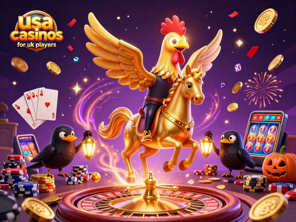 Experience thrilling gameplay at usa casinos for uk players with a golden rooster and magical casino elements.
