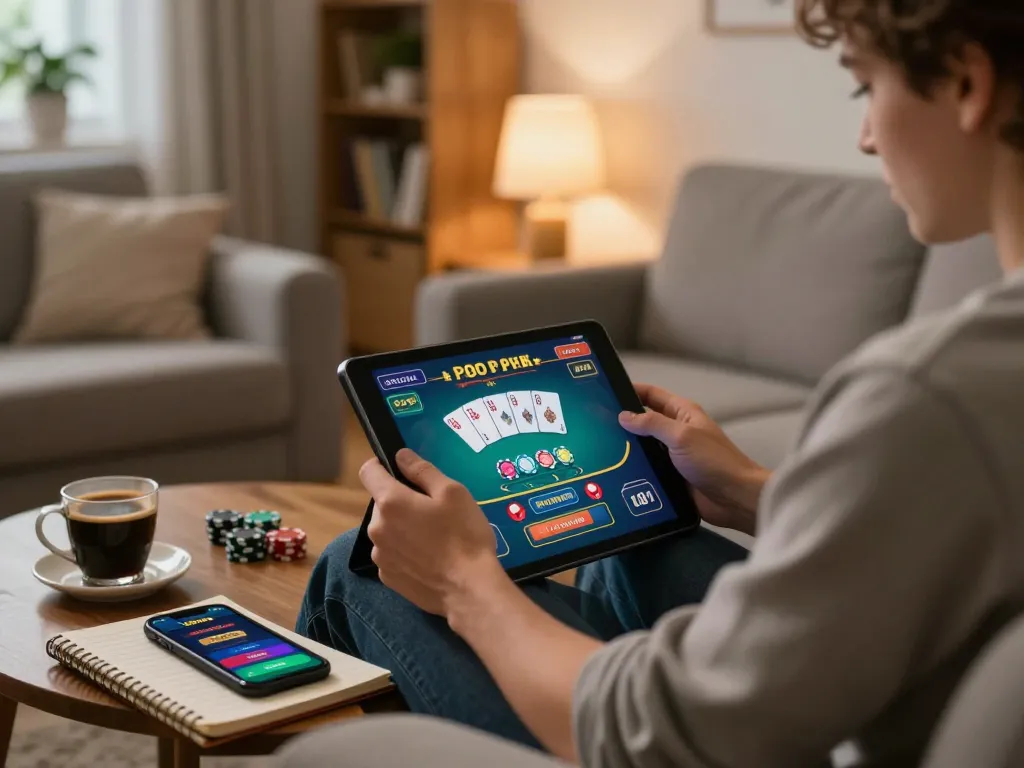 Enjoying online gaming at nhà cái 388bet on tablet at home.