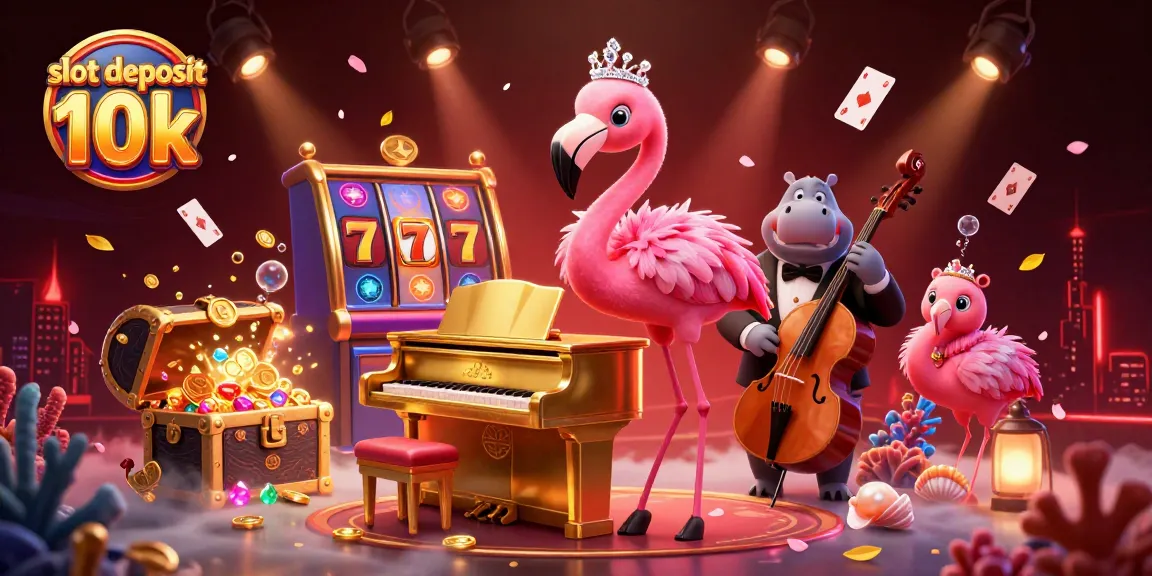 Experience thrilling gameplay with slot deposit 10k in an extravagant casino scene featuring vibrant characters.