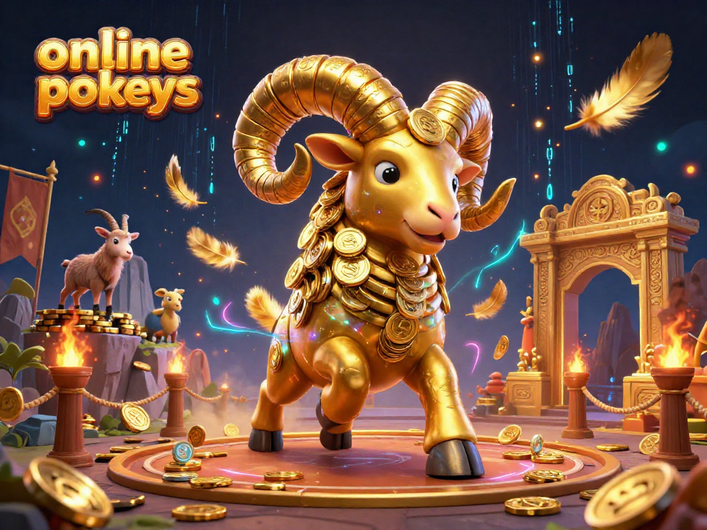 Experience thrilling online pokies with a golden ram charging through a dynamic casino scene.