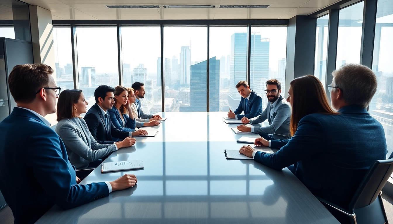 Engaging professionals discussing Strategy Capture Management in a bright office setting.