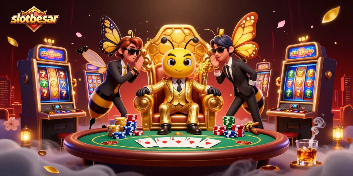 Experience winning with slotbesar in a vibrant gambling scene with dynamic slot elements and charming characters.
