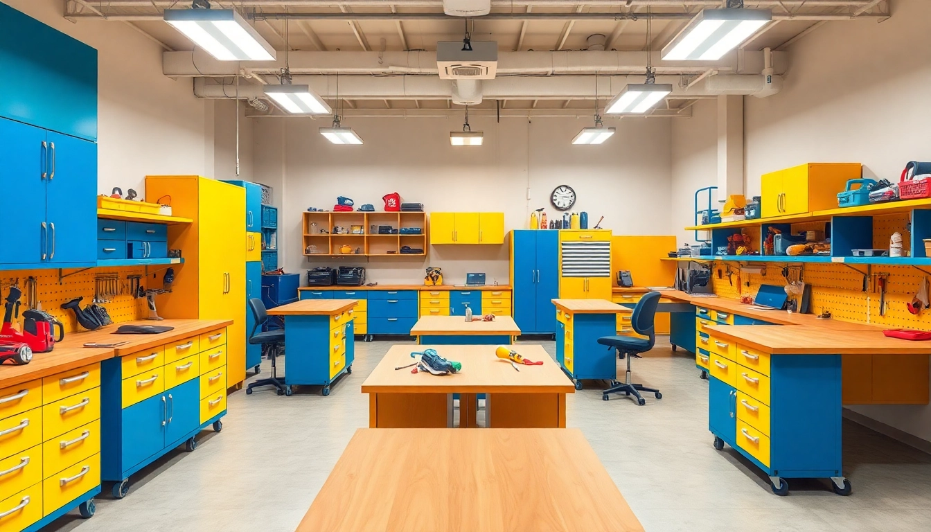 Workbench setup with muebles de taller Beta showcasing optimal organization and functionality.