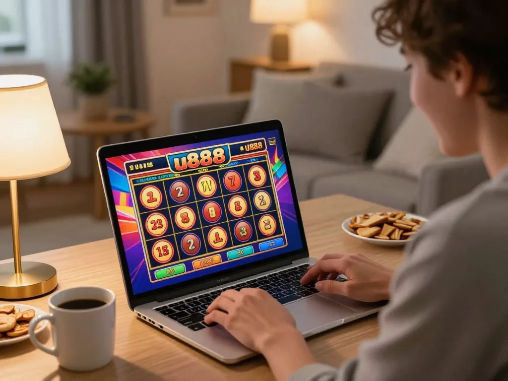 Engaging slots gameplay on u888 platform at home, showcasing excitement and strategy.