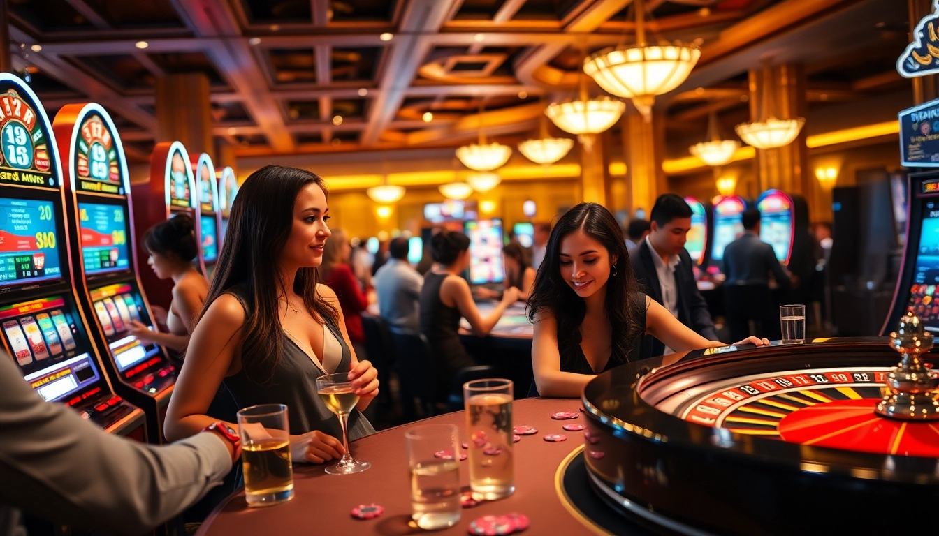 Exciting atmosphere at a Non gamstop Casino Uk with diverse players enjoying various games.