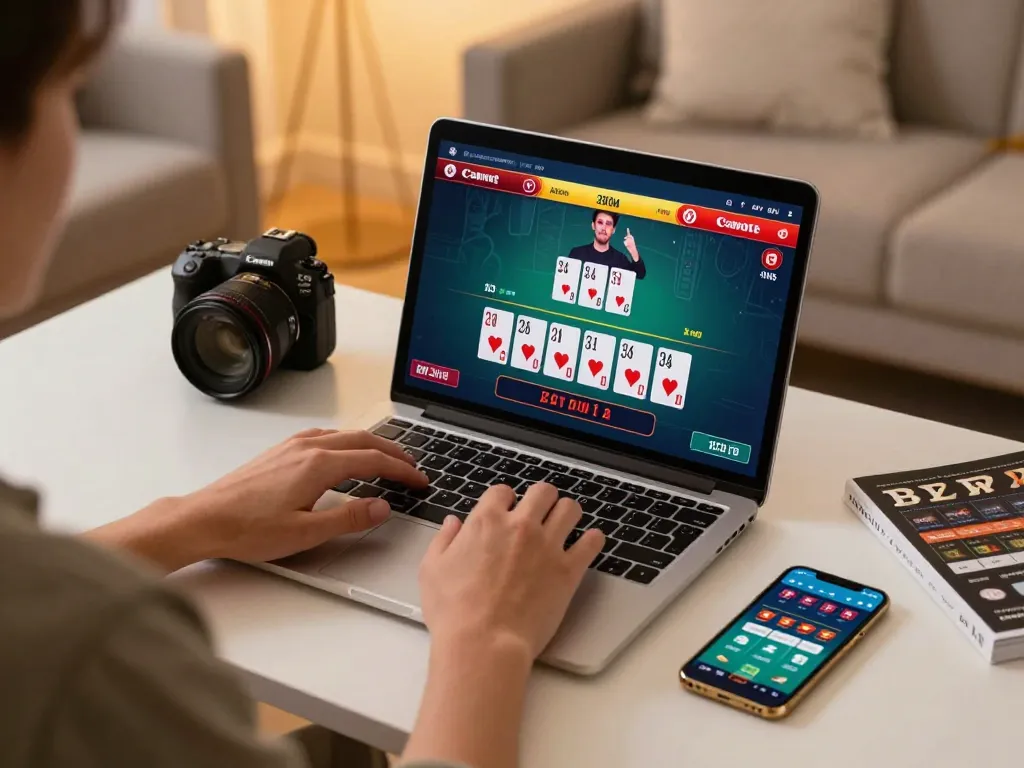 Play blackjack at home with sc8885 using an online casino on a laptop.