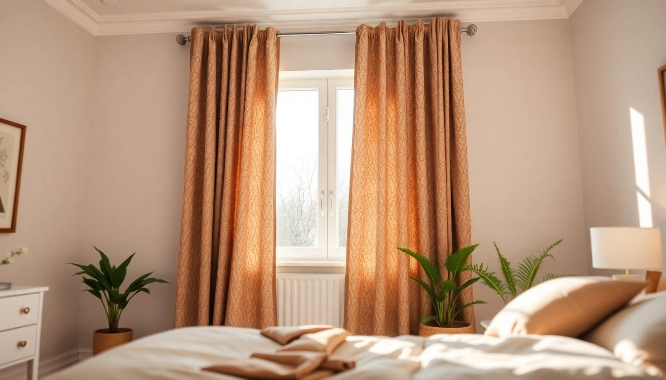 Bekijk stijlvolle verduisterende gordijnen die een gezellige slaapkamer verfraaien.