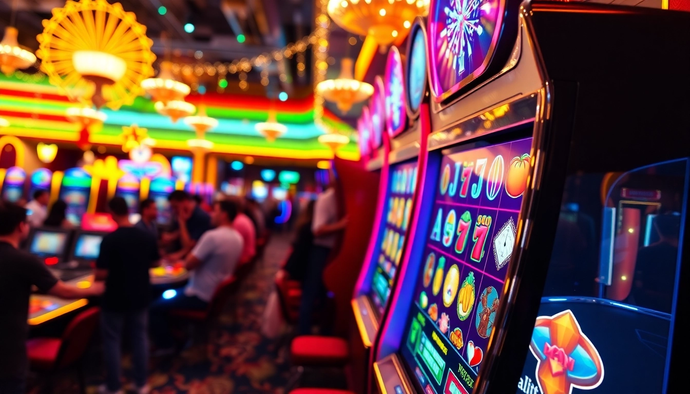 Engage in excitement with slot online wd gampang at this lively casino scene, showcasing vibrant machines.