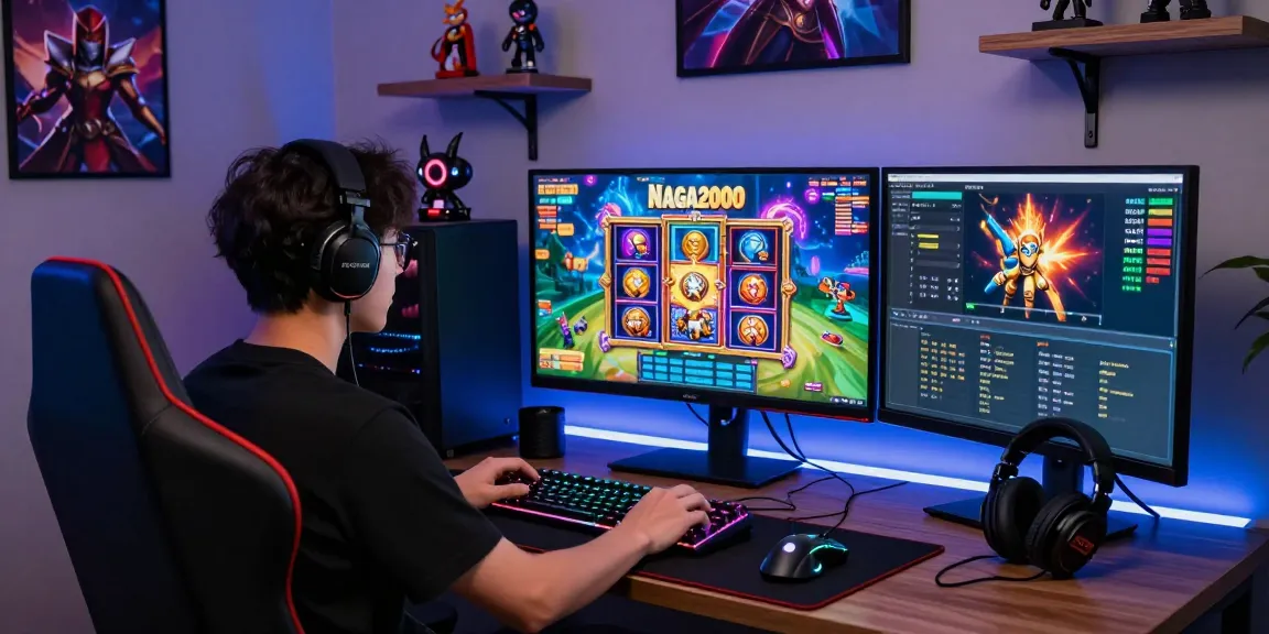 Engaging gaming setup showcasing RTP NAGA2000 slot game details in a vibrant environment.