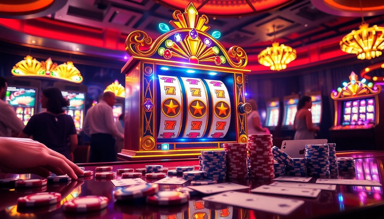 Engaged players enjoying a slot pragmatic experience with vibrant casino atmosphere and colorful lights.
