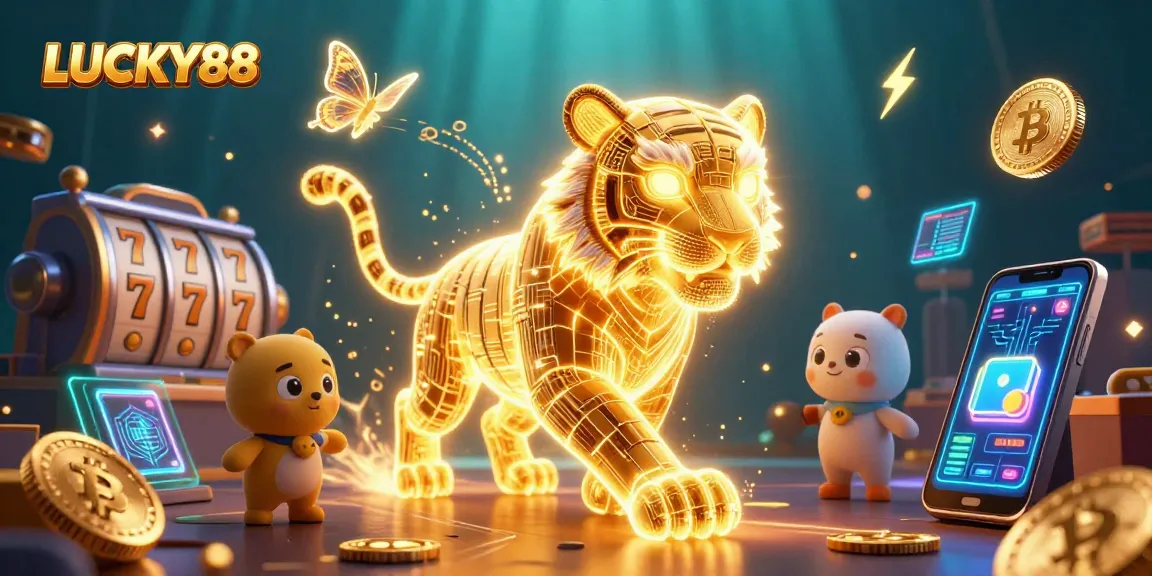 Engage with the thrilling LUCKY88 slot experience featuring a neon tiger, coins, and exciting game elements.