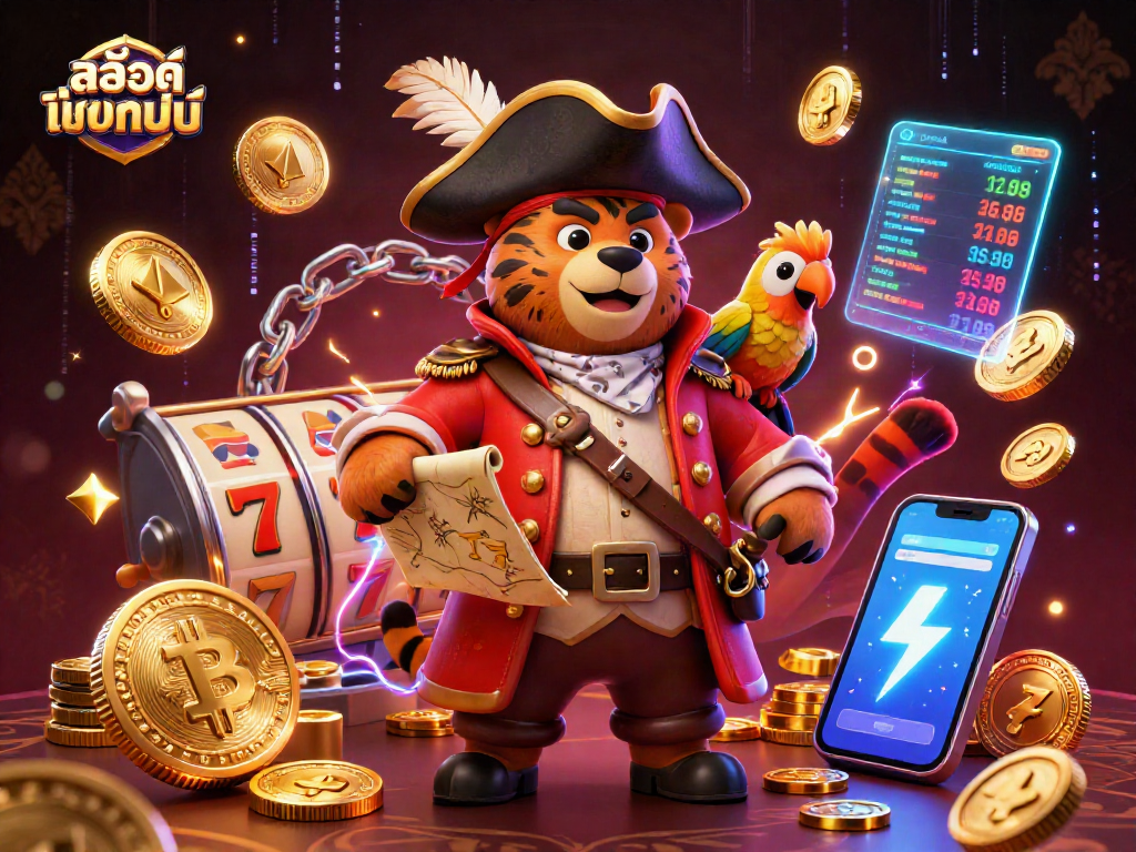 Play engaging slots with thrilling action in this stunning 3D cartoon illustration of สล็อตออนไลน์ featuring a pirate bear and his crew.