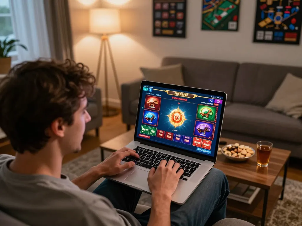 Engaging scene of a player at home enjoying casino online stranieri sicuri with vibrant gaming interface.