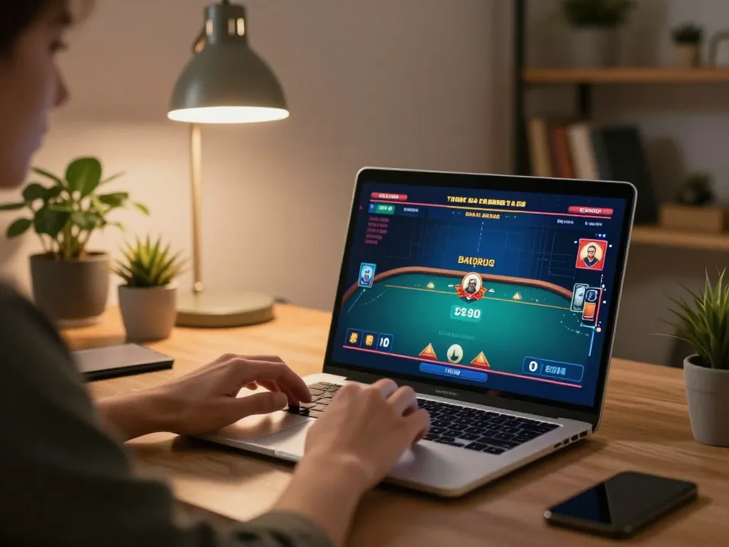 MM88 player focusing on online poker strategies during an engaging session at home