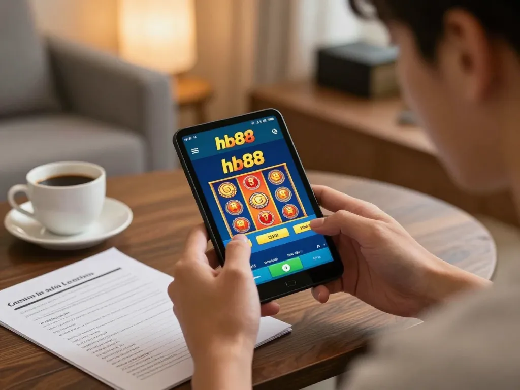 Engaging scene of a player using the hb88 mobile app for exciting casino gaming.