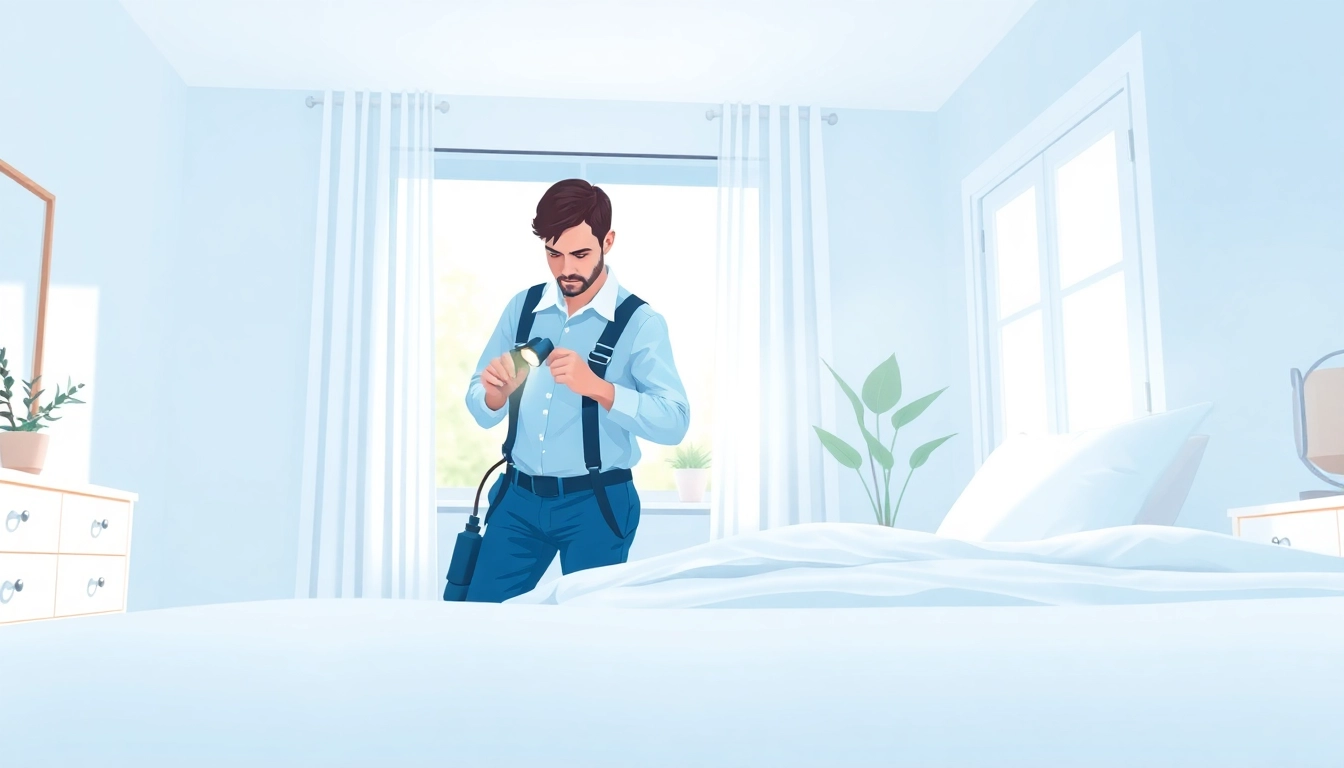 Visual representation of bed bug treatment cost in a home, showcasing a technician examining a bed.