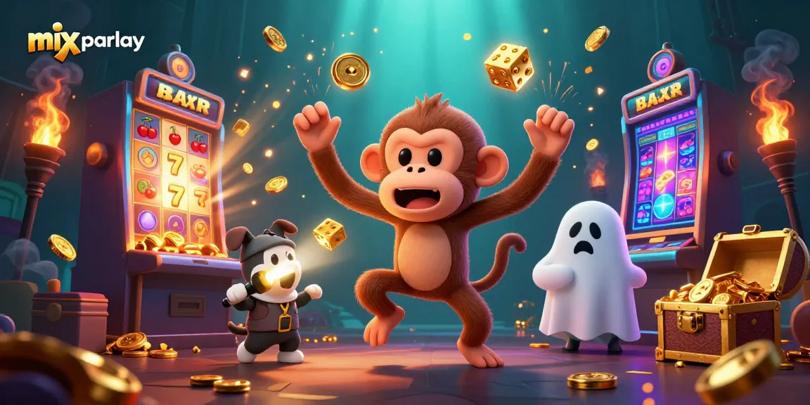 Engage with mix parlay betting amid golden treasures and playful spirits in a vibrant casino scene.