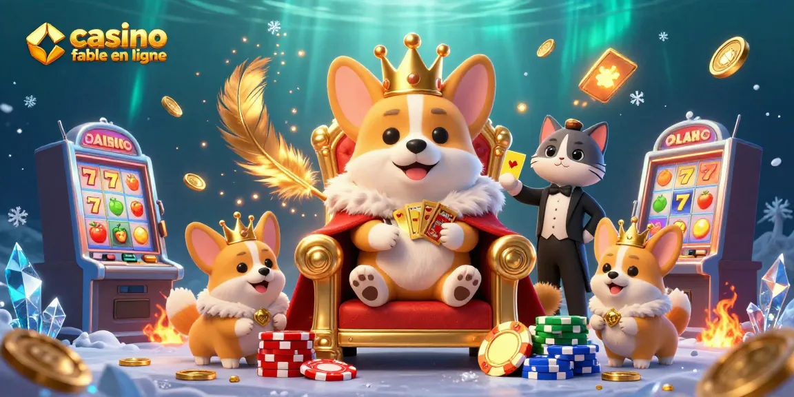 Découvrez l'excitation du casino fiable en ligne avec un corgi royal et des éléments de jeu vibrants.