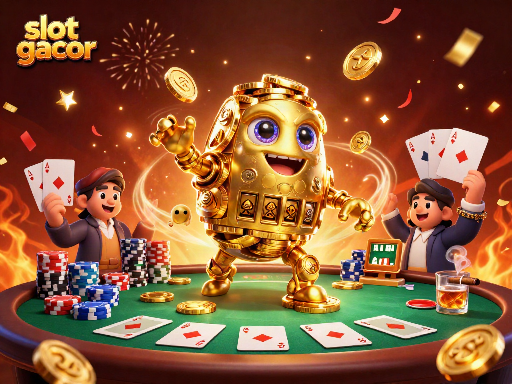 Experience slot gacor excitement with the golden golem in a vibrant casino scene.