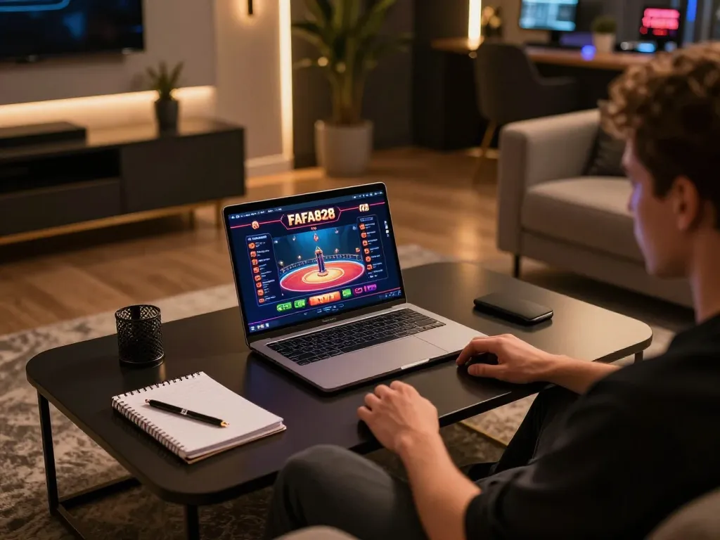 Players explore the FAFA828 online casino interface during a gameplay session, showcasing strategic gaming tools.