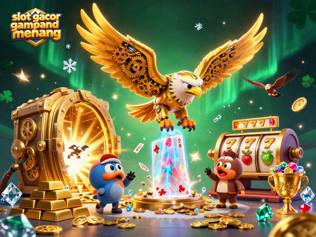Experience the excitement of slot gacor gampang menang with a vibrant 3D casino scene packed with treasures and action.