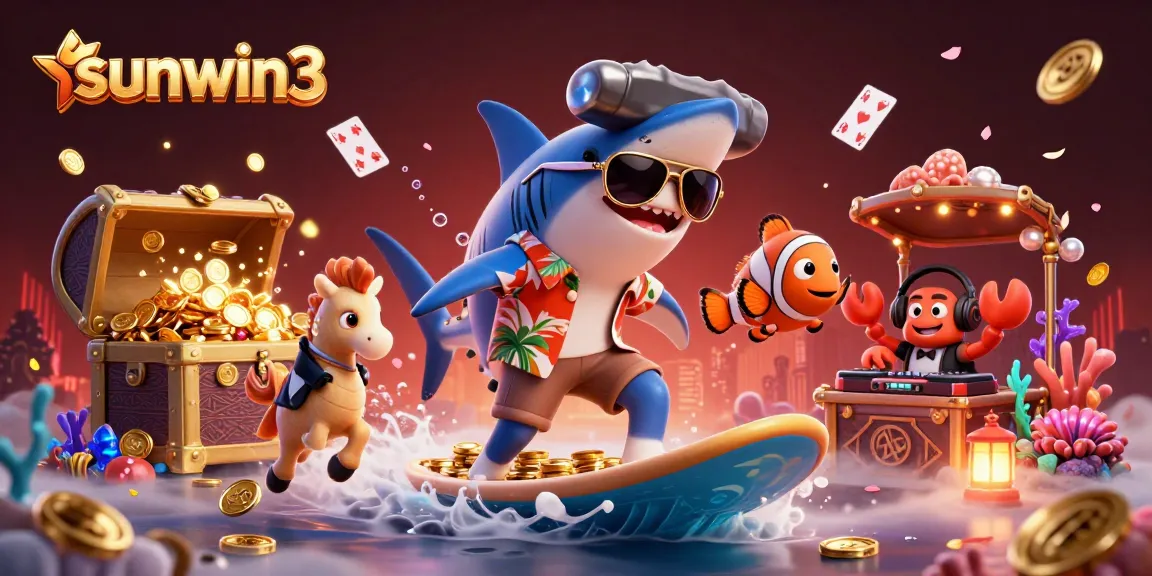 Experience sunwin3 action with a vibrant 3D scene featuring underwater treasures and casino elements.