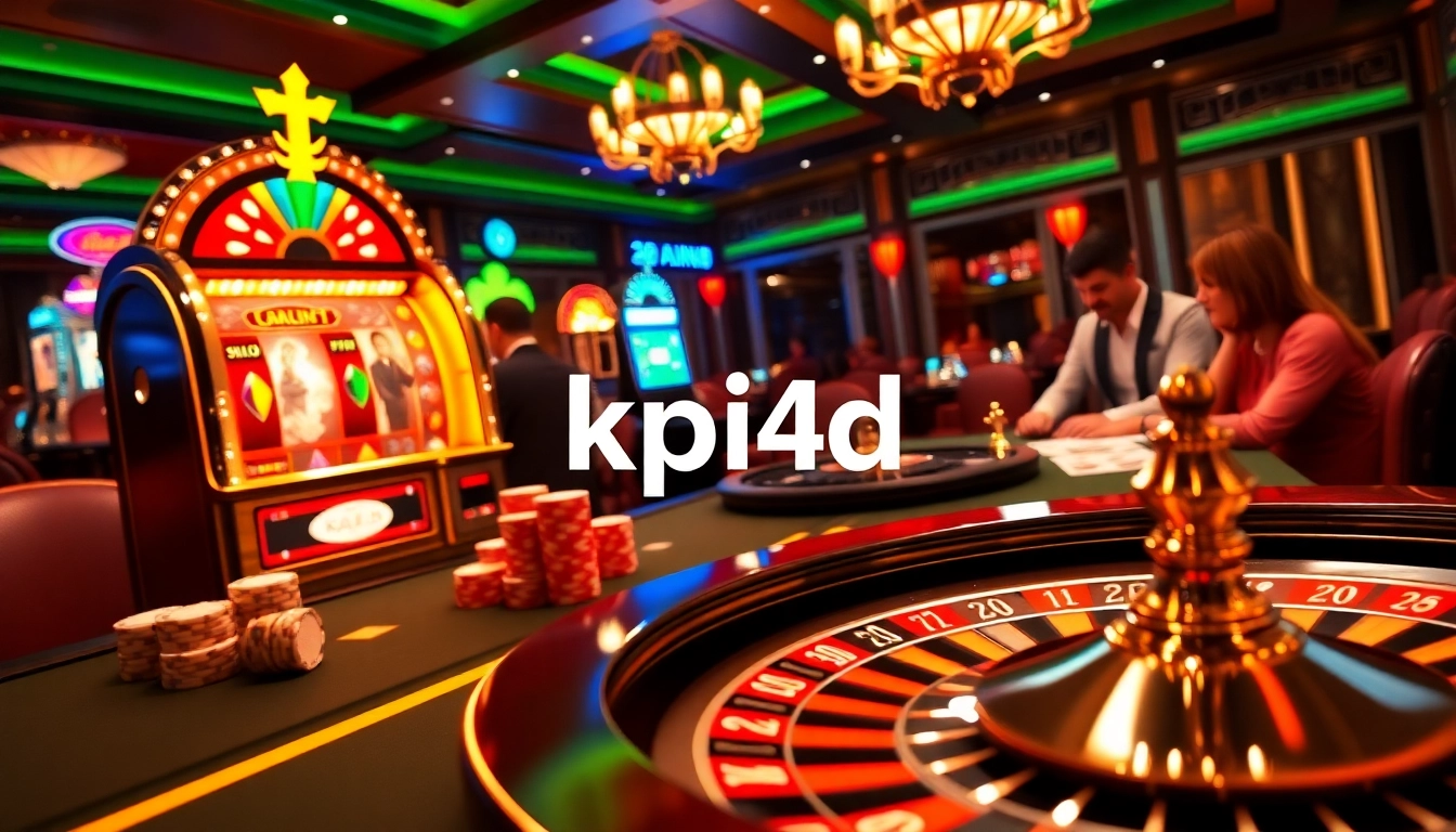 Engage with KPI4D's thrilling casino environment featuring poker chips and a roulette wheel.
