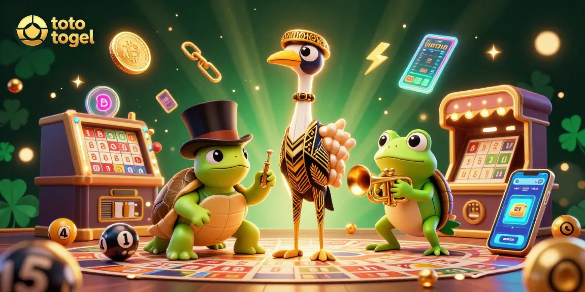 Menangkan permainan menarik di toto togel dengan karakter lotere yang cerah dan elemen cryptocurrency.
