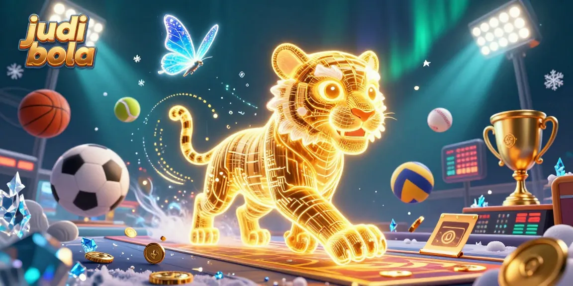 Engage in judi bola action with a neon-wireframe tiger in a vibrant digital sports casino.
