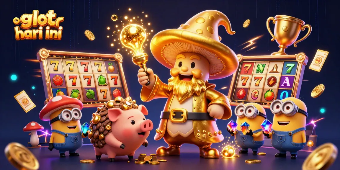 Experience slot gacor hari ini with an animated golden wizard unleashing treasure in a vibrant casino scene.