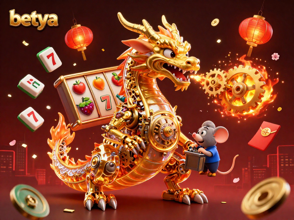 Experience thrilling jackpots at betya with a vibrant 3D illustration showcasing a golden dragon and engaging slot elements.