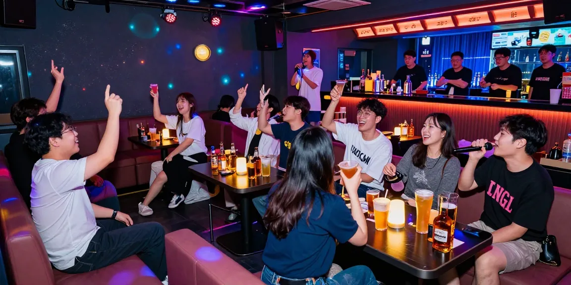 Enjoying 제주유흥 nightlife with lively karaoke, colorful drinks, and vibrant atmosphere.